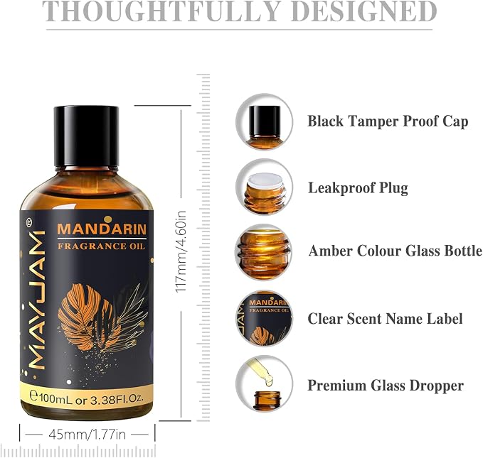 MAYJAM 100ML/3.38FL.OZ Mandarin Fragrance Oils with Glass Dropper, Essential Oils for Diffusers for Home, Long Lasting Scented Oils for Diffusers Soap Candle Making