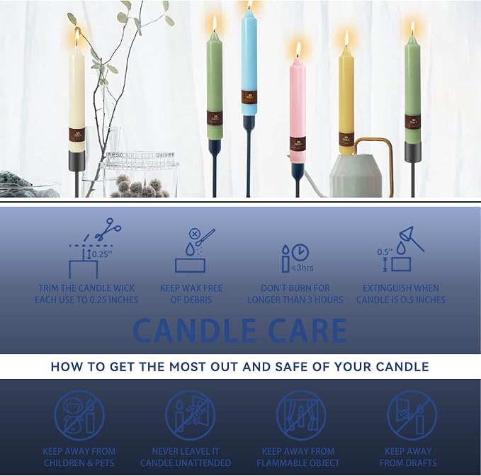 Navy Taper Candle 9 Inch Long Candlesticks Unscented Dripless Tapered Candle Set for Home Decor Wedding Party Dinner Candles, 4 Pack