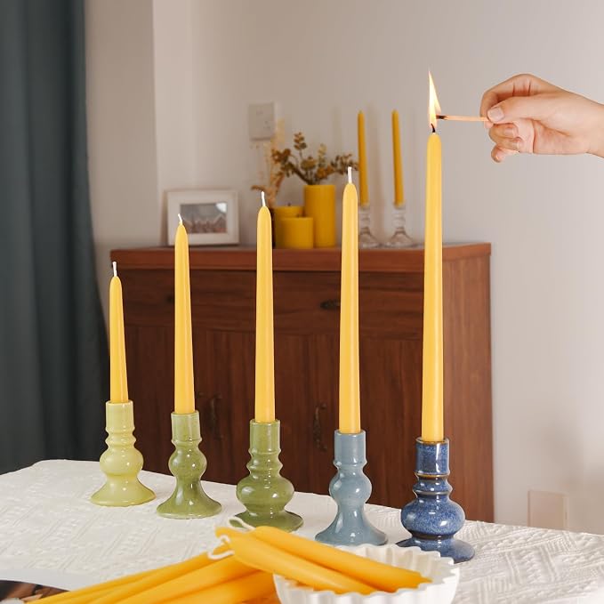 DEYBBY 12 inch Beeswax Taper Candles Gift Set of 18, Smokeless Dripless Pure Organic Beeswax Candles Bulk for Dinner Home Decor Emergency Housewarming Gift, 9-10 Hrs Burn Time