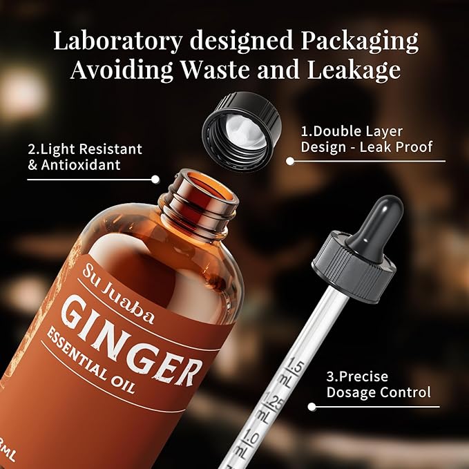 SU JUABA Ginger Oil 4 Fl Oz for Massage, Diffuser, Aromatherapy, Hair & Skin Care - 118ML
