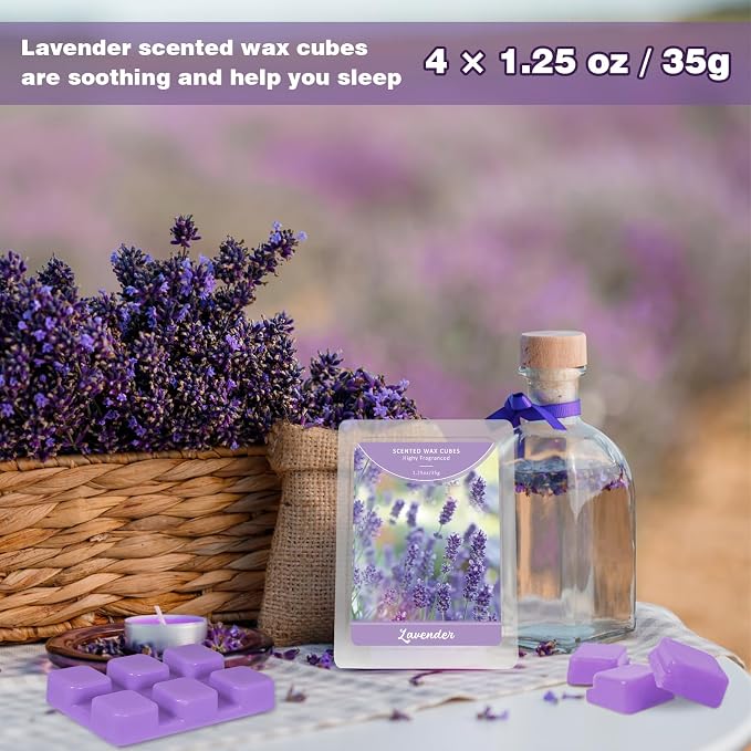 SCENTORINI Wax Melts Wax Cubes, Summer Scent, Lavender Wax Melts for Sleep, Scentsy Wax Melts for Warmer 4 Pack, Scented Soy Wax Strong Scent, 4 * 1.25oz