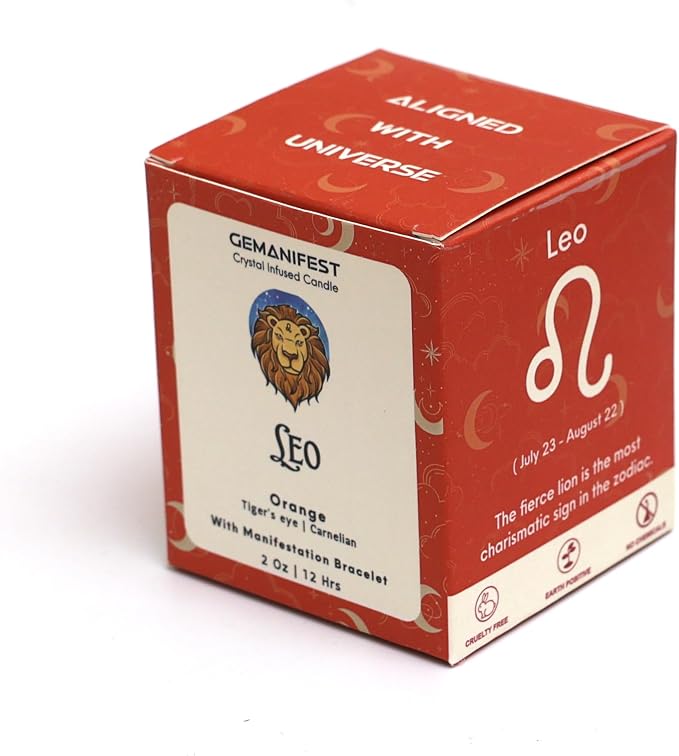Leo Zodiac Candle with Carnelian Bracelet Orange Scented Soy Manifestation Candles Zodiac Gifts for Leo Women Birthday Astrology Spiritual Gifts