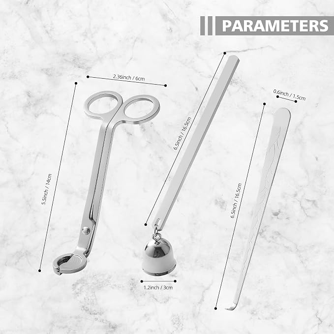 PATOISE 3 in 1 Candle Accessory Set, Candle Wick Trimmer Cutter, Candle Snuffer, Candle Wick Dipper Mini in Gift Package for Candle Aromatherapy Lovers(3PCS Silver)