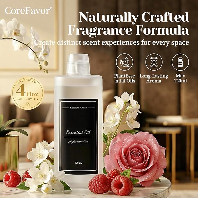 4.06 fl oz (120ml) Diffuser Oil for Home Fragrance Diffusers (M60), Plant-Based & Alcohol-Free, Hotel Scent Essential Oil for Bedroom, Bathroom, Office, Car, Office (Gardenia)