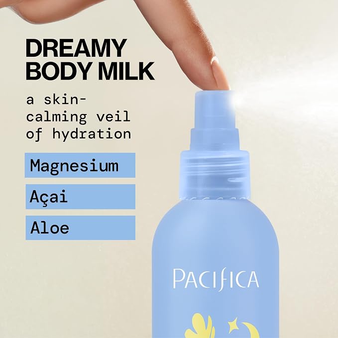 Pacifica Dream Milk Magnesium Spray for Sleep & Relaxation - Natural Magnesium Body Mist Infused with Lavender, Chamomile & Essential Oils, Vegan & Cruelty-Free, Clean Beauty, 8 fl oz