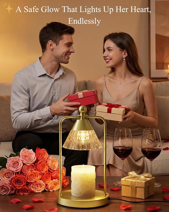 Candle Warmer Lamp with Timer Dimmer, Electric Wax Melt Warmer Lamp for Jar Candles Lights, Candle Lamp Warmer with 2 Bulbs, Birthday Gifts for Women, House Warming Gifts New Home Decor, Gold