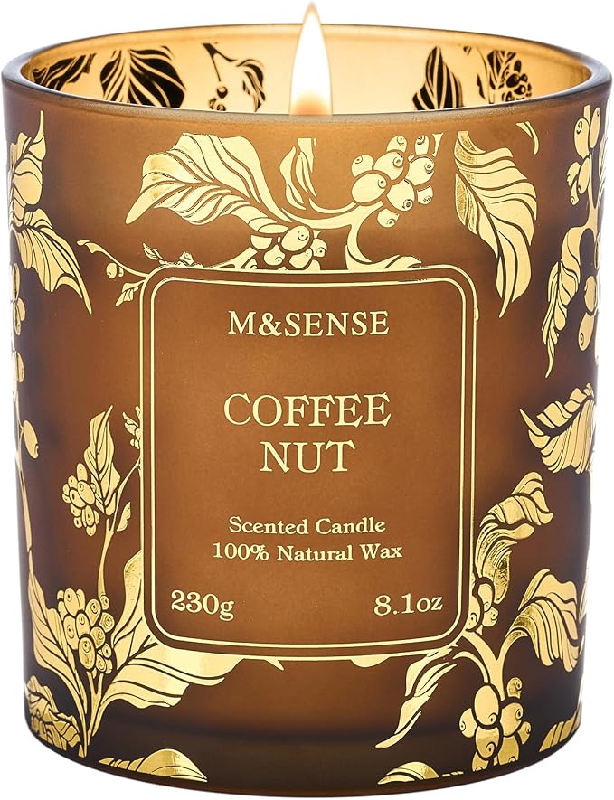 M&SENSE Coffee Nut Scented Candles, 8.1oz Non Toxic Candle Natural Soy Wax for Home, 42-Hour Long Lasting Aromatherapy Candle for Stress Relief, Warm Coffee Candle Gifts for Kitchen & Bedroom Decor