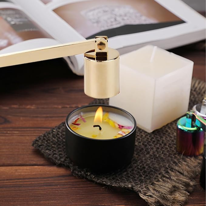 Candle Snuffer, Stainless Steel Elegant Candle Extinguisher with Long Handle, Straight Tube Candlesnuffers Extinguish for Tea Light Candles Fireplace Church Wedding Candle (K Gold)