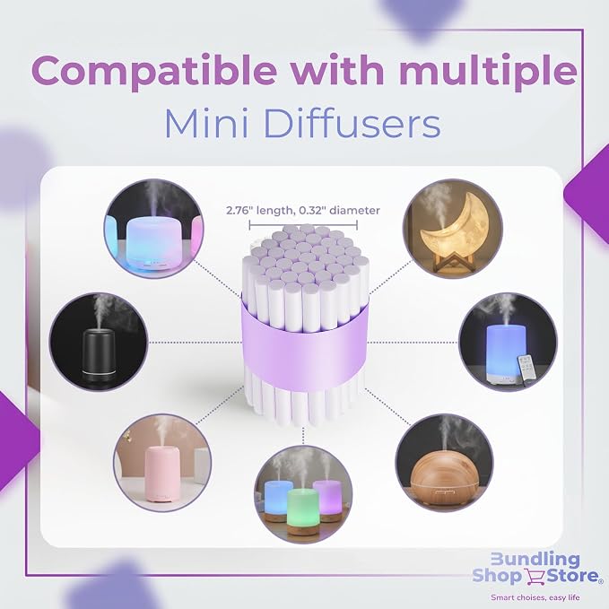 Mini Diffuser Refill Cotton Sponges – Filter Sticks Replacement Wicks for Essential Oil Diffuser, Humidifier, Car or USB Portable Aroma Diffuser (Pack of 50) - BUNDLING SHOP STORE