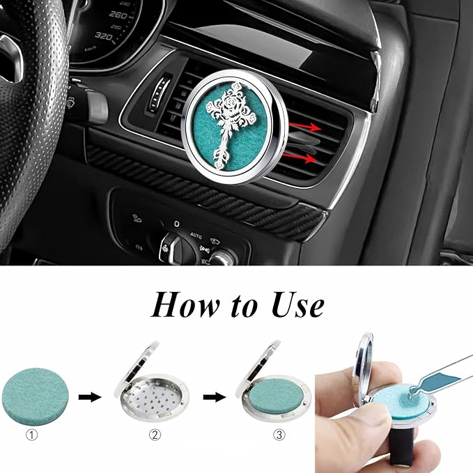 Cross Car Aromatherapy Essential Oil Diffuser Vent Clips,30mm Stainless Steel 10 Extra Felt Pads, Luxury Gift for Car Enthusiasts