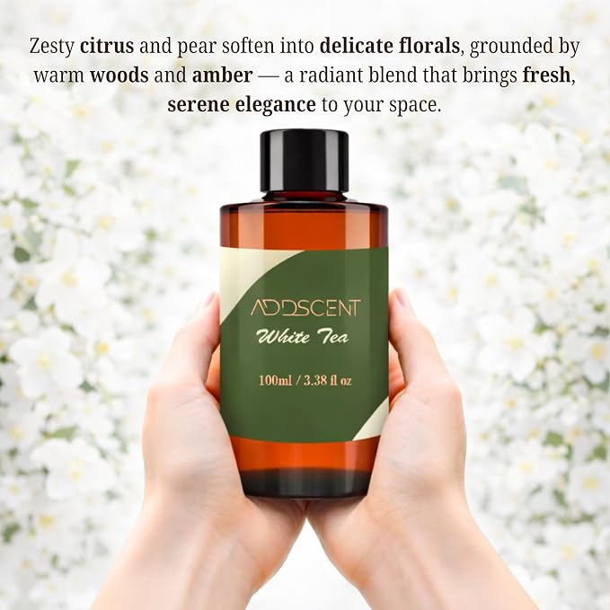White Tea Fragrance Oil 100ml for Diffuser, Fresh Floral and Citrus Aroma for Bedroom Living Office Spa, Calm, Clean and Refreshing Scent with Balanced Layered Notes
