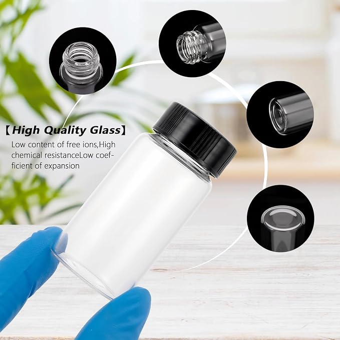 Kesell 25ml Glass Vial with Screw Cap, Clear Sample Bottle for Storage and Travel, Pack of 16