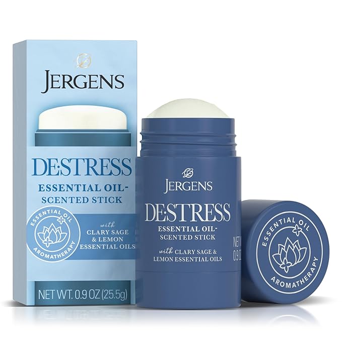 Jergens De-Stress Essential Oil-Scented Stick, Aromatherapy Stick with Lemon and Clary Sage Essential Oils, 0.9 Oz