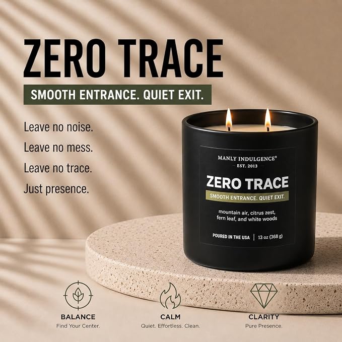 Manly Indulgence Zero Trace Scented Candle, 2 Wick, 13 oz, Premium Soy Blend Wax, Candles for Home Scented - Made in The USA