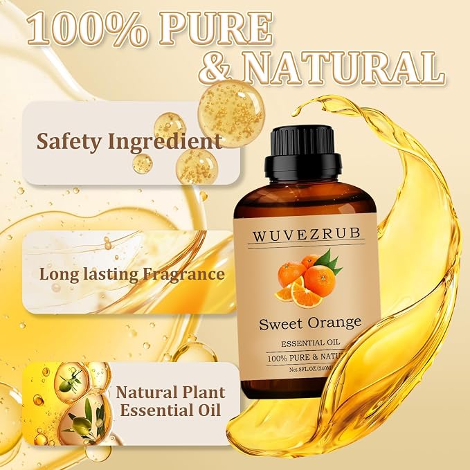Sweet Orange Essential Oil 240ML - 100% Pure and Natural Oils for Aromatherapy Diffuser - 8 Fl Oz/Sweet Orange