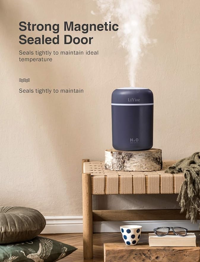 LtYioe Colorful Cool Mini Humidifier, USB Personal Desktop Humidifier for Car, Office Room, Bedroom,etc. Auto Shut-Off, 2 Mist Modes, Super Quiet. (Navy)(Black)