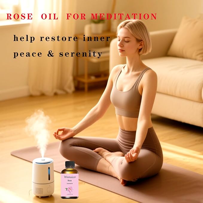 Rose Essential Oil 4 Oz, Premium Rose Oil with Glass Dropper for Massage, Face, Skin, Diffuser, Yoga, Meditation and Aromatherapy 120 mL