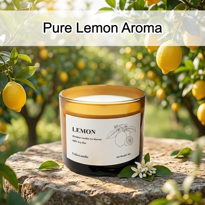 VOHO Lemon Wickless Candles for Candle Warmer Lamp, 9oz Soy Candle with Stirring Spoon & Lid, Wickless Lemon Aroma Ideal for Candle Lamp, Candles Gifts for Housewarming, Birthday, Summer Home Decor