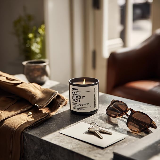 – Mad About You | Luxury Scented Candle for Bedroom & Living Room Décor | 9.5oz Coconut Soy Wax | Non Toxic | Long Burn Candle Jar for Home Fragrance & Valentine's Day Gift