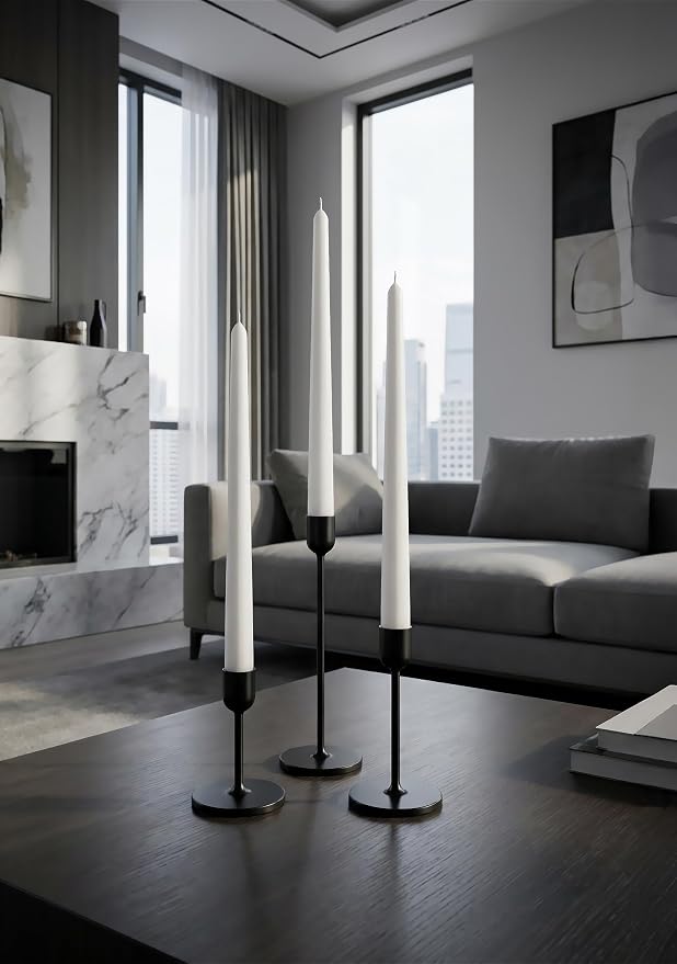 12pk 10" Classic Taper Candles, White, 7-8 Hours Long Burning, Unscented Tall Candlesticks