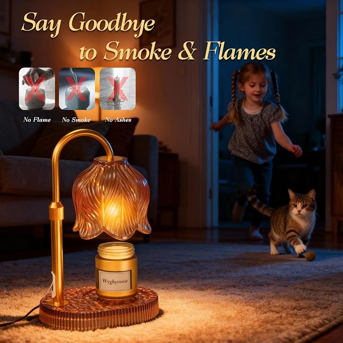 Candle Warmer Lamp with Adjustable Height - Flameless 4-Level Dimmable Wax Warmer, Timer Function & Stylish Design in Multiple Colors (Brown)