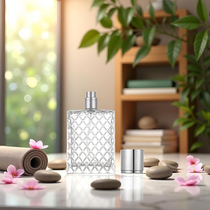 100ml 3.4Oz Transparent Glass Spray Bottles Empty Square Perfume Fine Mist Atomizer Refillable Essential Oil Container for Travel Spray Bottles Refillable Containers