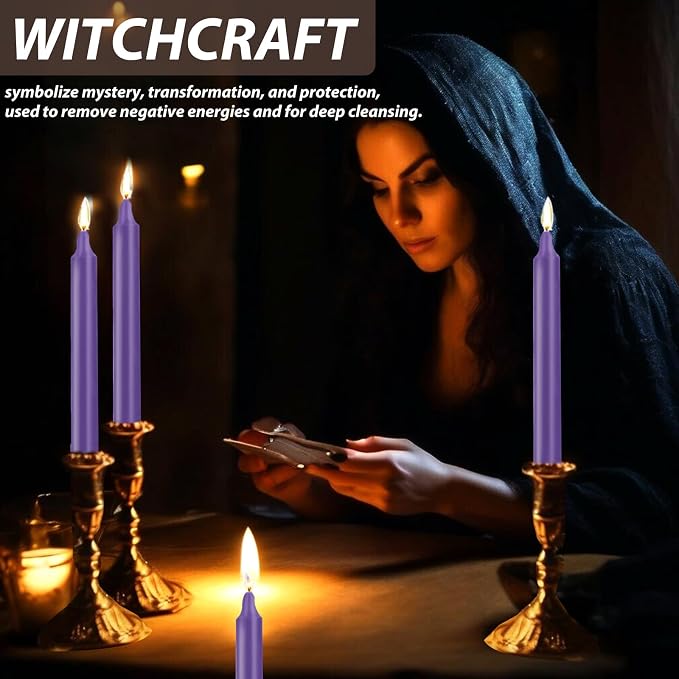 24 Pack Purple Spell Chime Candles – Premium Mini Unscented Taper Candles for Rituals, Prayer, Meditation, Altar, Spells – 4" Tall – Ideal for Witches & Spiritual Practices