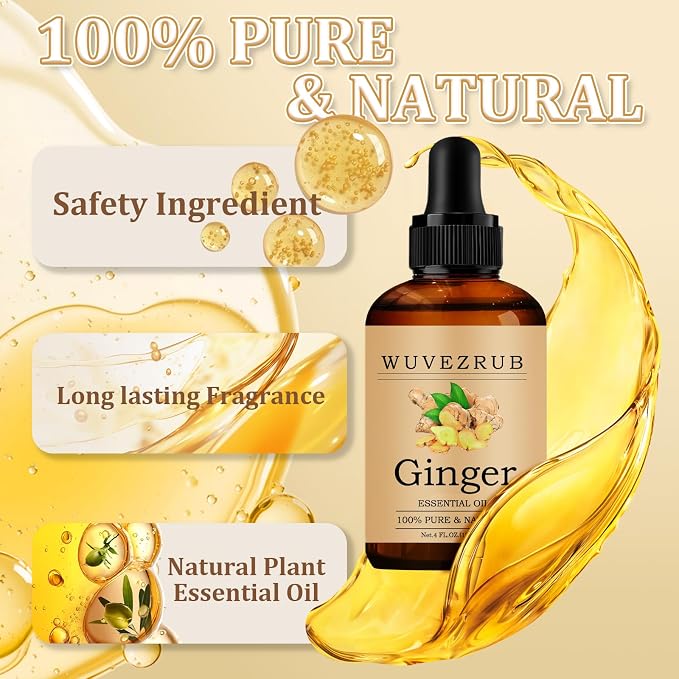 Ginger Essential Oil 120ML - 100% Pure and Natural Oils for Aromatherapy Diffuser - 4 Fl Oz/Ginger