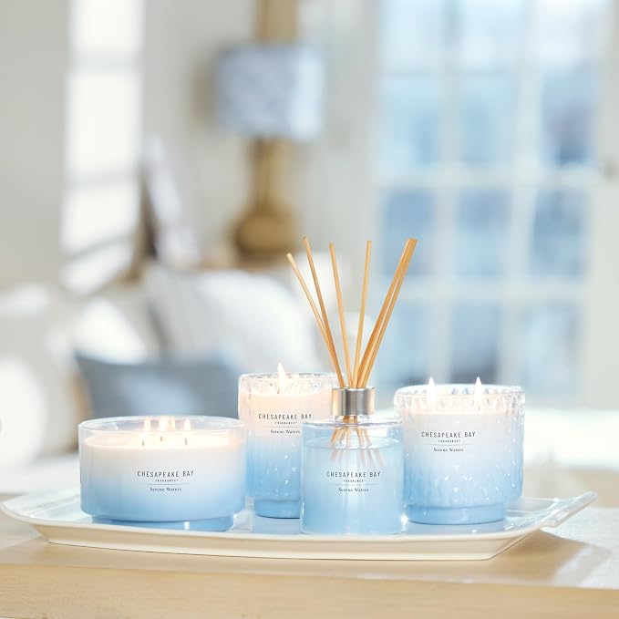 Chesapeake Bay, 11oz Serene Waters Scented Candle, Mood Evoking Fragrance, Textured Sea Glass-Inspired Jar, Premium Soy Blend Wax with Essential Oils, Coastal Fragrance for Home Décor or Gifting