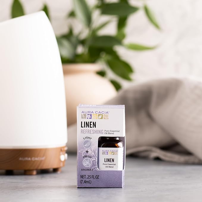 Aura Cacia Linen Essential Oil Blend, Boxed 0.25 fl. oz. - Light Aroma, No Synthetic Fragrances