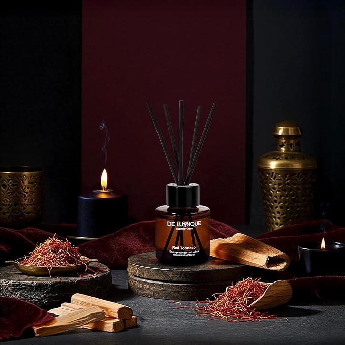 Red Tobacco Scent Reed Diffuser – Luxury Aromatherapy Diffuser with Essential Oils – Long-Lasting Scent for Home, Office, or Bedroom – 50ml
