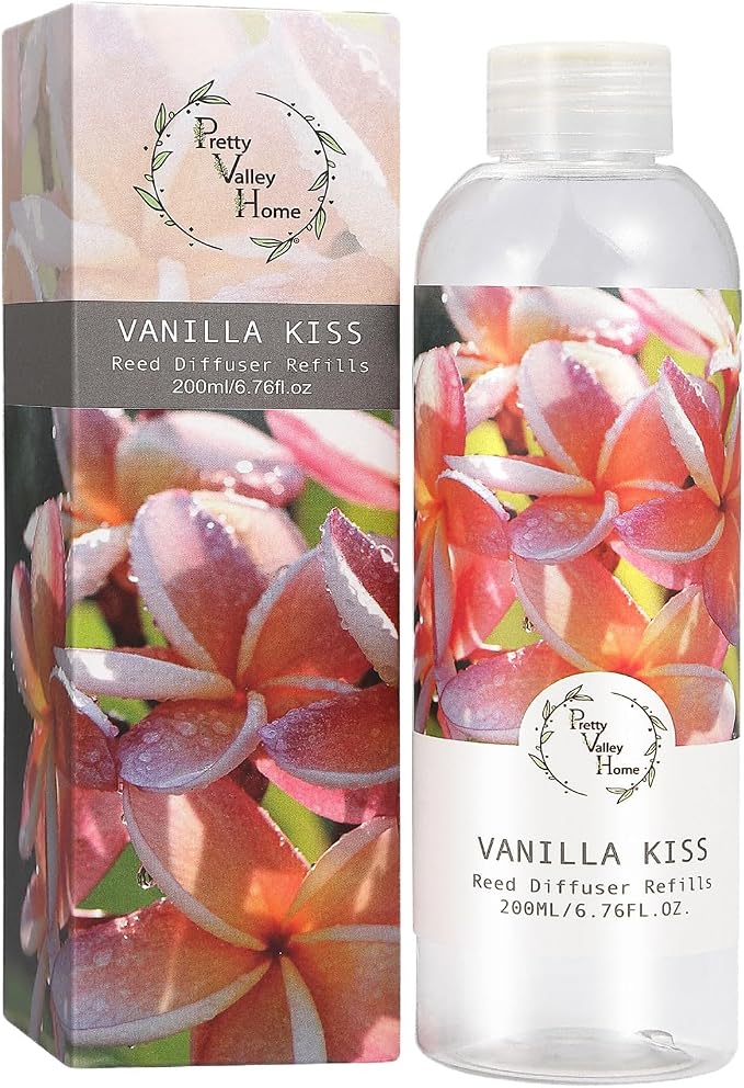 Reed Diffuser Refill Vanilla Kiss 6.76oz (200ml), Long-Lasting Floral Essential Oil, Home Fragrance for Bedroom, Bathroom Home Decor