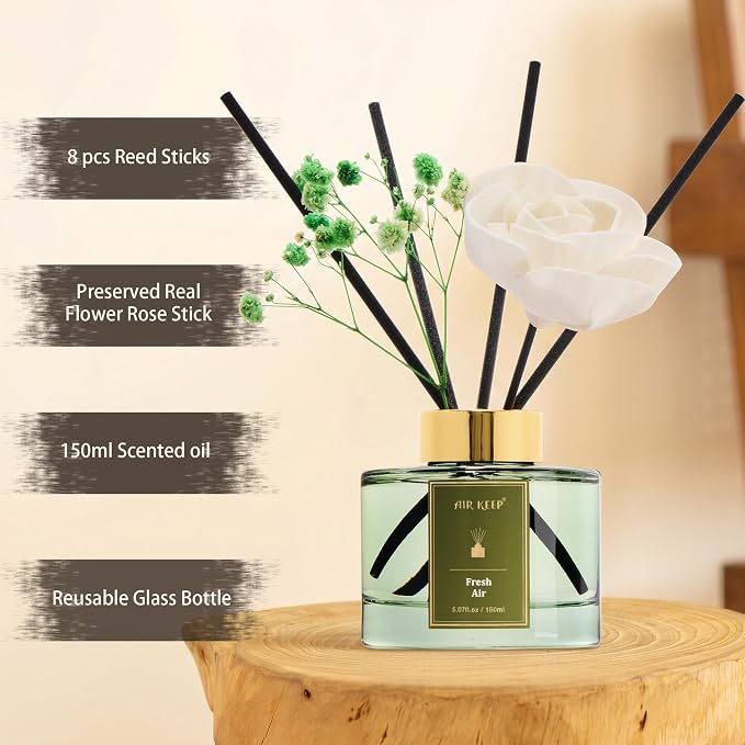Airkeep Flower Reed Diffuser Set, Fresh Air Diffuser Set, 5.07 Fl.oz (150ml), Home Fragrance, Bathroom, Bedroom & Home Décor, Air Freshener