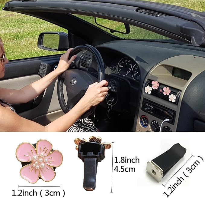 Air Fresheners Vent Clips 6 Pcs Cute Flower Car Accessories for Women Girls - Pink & White Car Interior Aesthetic Vents Decorations