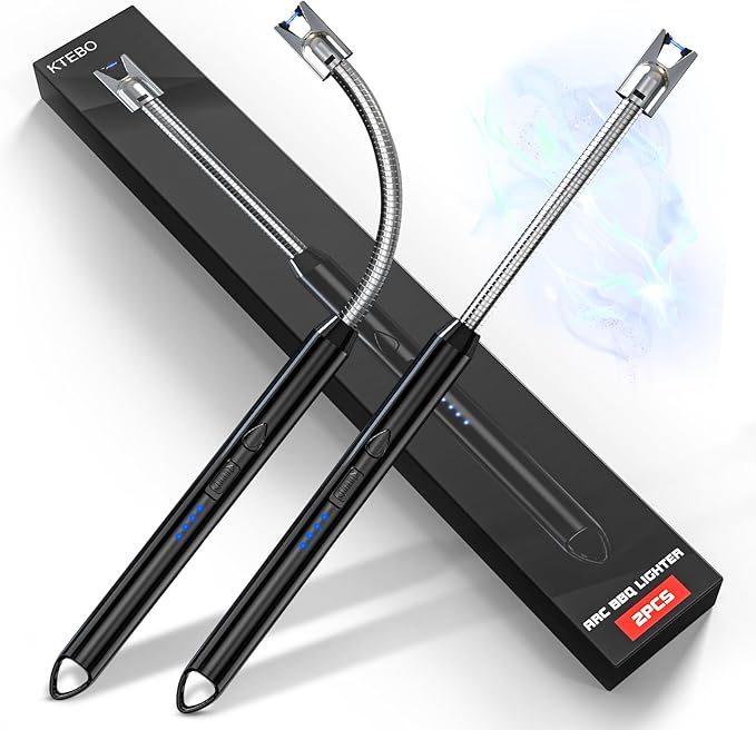 KTEBO 2 Pack Electric Candle Lighter, Windproof Plasma Arc Rechargeable | USB-C Flameless Plasma Lighter, 360-Degree Flexible Long Gooseneck, LED Battery and Safety Lock for Candles, Grill, Camping