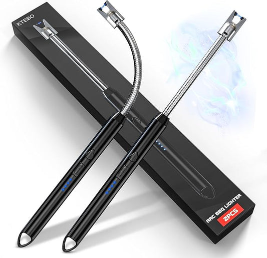 KTEBO 2 Pack Electric Candle Lighter, Windproof Plasma Arc Rechargeable | USB-C Flameless Plasma Lighter, 360-Degree Flexible Long Gooseneck, LED Battery and Safety Lock for Candles, Grill, Camping