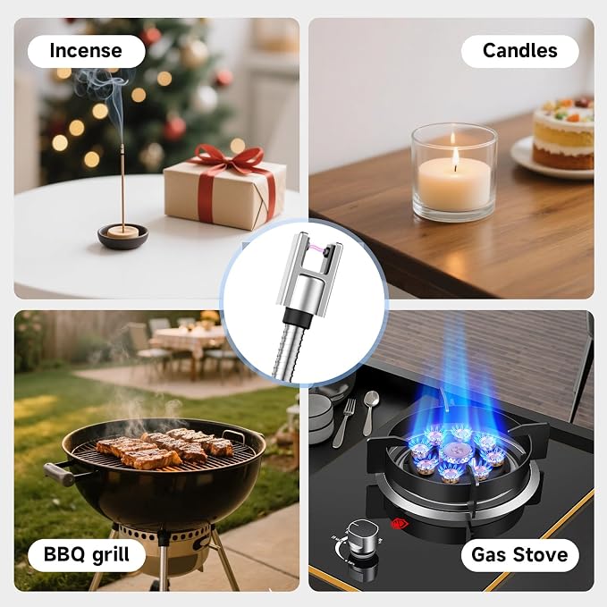 Electric Candle Lighter, USB-C Rechageable Arc Lighters for Camping, Long Lighter with 360° Flexible Neck & Safety Switch, Windproof lighters for BBQ, Gift for Mom, Wife (Black)