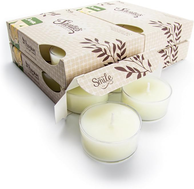 Pure Jasmine Premium Tealight Candles Bulk Pack - Highly Scented with Natural Oils - 24 Yellow Tea Lights - Beautiful Candlelight - Made in the USA - Flower & Floral Collection