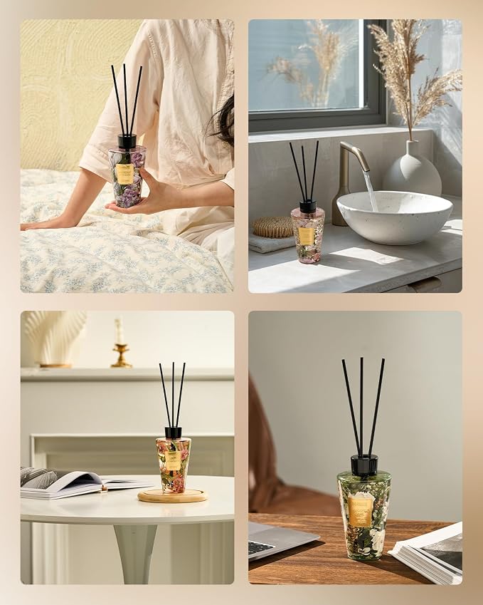 M&SENSE Peony Blush Sude Reed Diffuser Set - 8.79fl oz Home Fragrance Non-Toxic Essential Oil Diffuser with Sticks, Air Freshner Gifts for House Bedroom Bathroom Office Decor