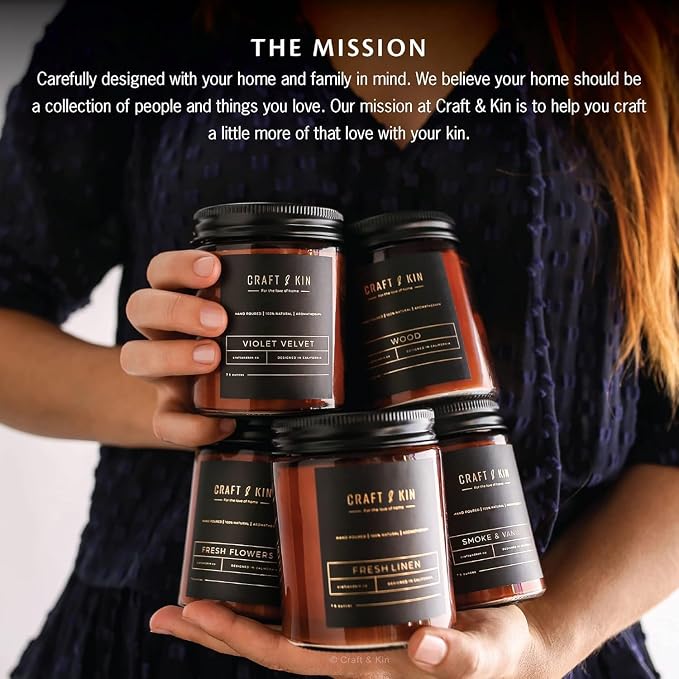 Craft & Kin Premium Smoke & Vanilla Scented Candle – Long Lasting, 45 Hour Burn Time – Luxury Natural Soy Scented Candle – Room Decor and Aromatherapy – 8 oz