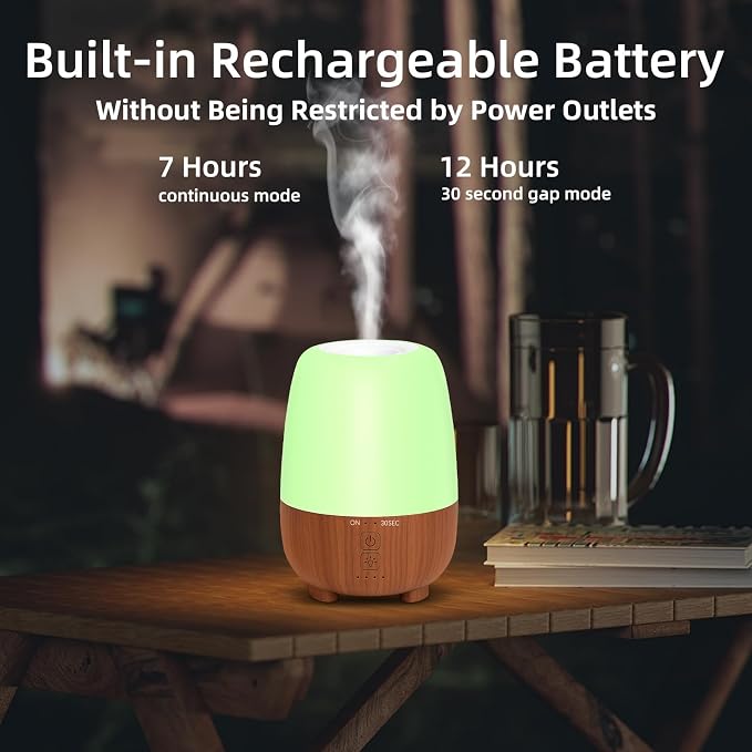 SPLITSKY Rechargeable Battery Essential Oil Diffuser 150ML, Portable Cordless Aromatherapy Diffuser, 7-Color LED Light, 7 Hours Run Time, Quiet Design, Safe Auto Shut-Off, for Office, Home, Outdoor