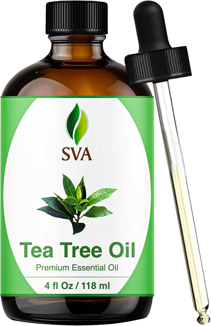 SVA Tea Tree Essential Oil 4 Fl Oz – for Diffuser, Skin & Hair Care – Ideal for Massage & DIY Blends – with Dropper