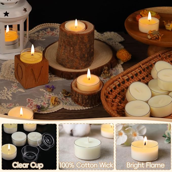 Soy Tealight Candles 25 Pack,6 Hours Long Burn Unscented White Tea Candles | Natural Soy Wax,Clean Burning,Clear Cup Design,Small Votives Bulk for Home Decor Wedding Spa Meditation and Wax Warmers