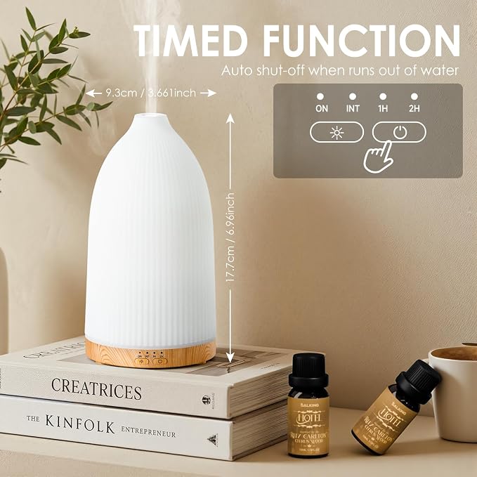 SALKING Essential Oil Diffuser, 100ml Aromatherapy Diffusers with Adjustable Mist Mode Timer Setting, Ultrasonic Diffusers for Essential Oils, Warm White Lights, 7 LED Colors, for Office Home