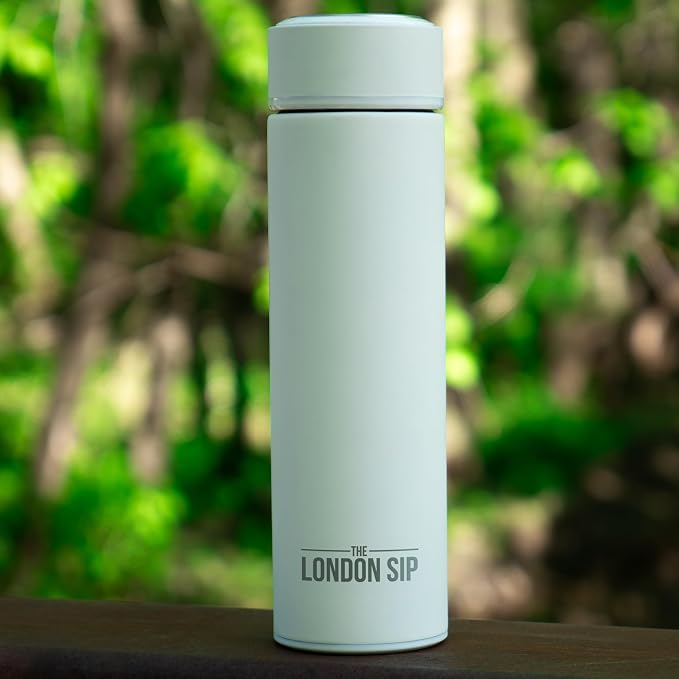 The London Sip 16.9 oz Multi-Purpose Tea Infuser Mug – Fruit Infuser Water Bottle for Hot and Cold – Double Wall Stainless Steel Insulated, Pearl White