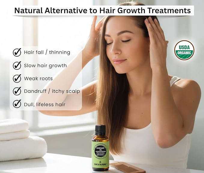 Earth N Pure Rosemary Essential Oil for Hair Growth, Natural & Therapeutic Grade with Glass Dropper- 30 ML