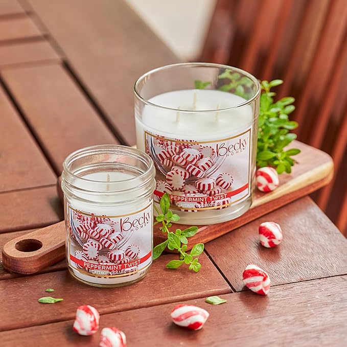 Peppermint Scented 3-Wick Candle in Glass Jar | Candles for Home | 14.5oz Rustic Home Decor Novelty Candle | 60 Hour Burn Time Candle