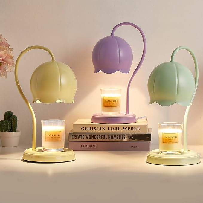 Light Yellow Cute Flower Candle Warmer Lamp with Timer Dimmable, Bedroom House Office Aesthetic Living Girls Room New Home Decor, Christmas Birthday New Year Gifts for Women Mom