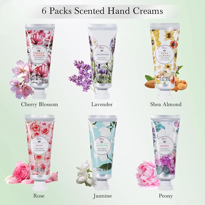 Hand Cream Gifts Set for Women, Shea Butter & Lavender Hand Lotion Travel Size Hand Cream, Moisturizing Lotion for Dry Cracked Hands, Birthday Gifts for Women, Graduation Gift for Girls, 6 x 1 OZ