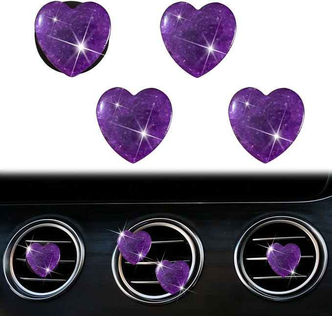 4 Pcs Heart Air Vent Clips, Cute Heart Car Air Fresheners Vents Clips Funny Cars Diffuser Vent Clips Car Interior Decor Charm Cute Cars Accessories,Decoration for Women (Purple)